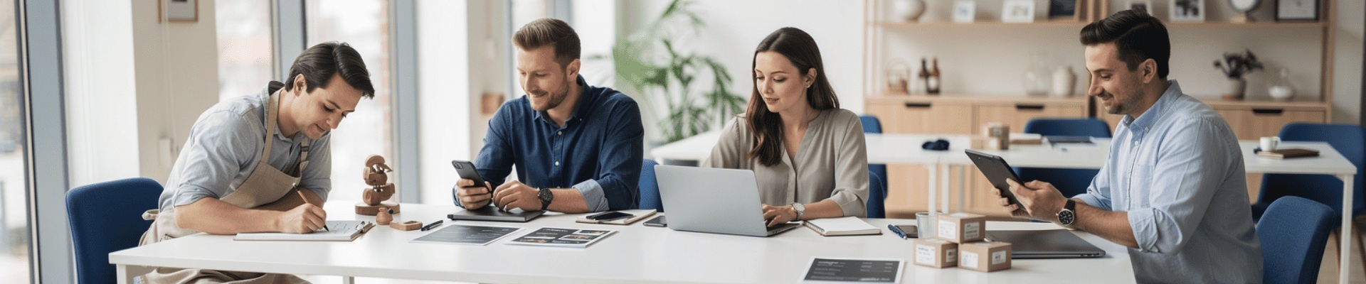 Professionnels artisans et commerçants consultant des conseils web sur GoVitrineo