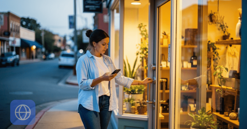 Commerçant local attirant des clients en magasin grâce à son site vitrine
