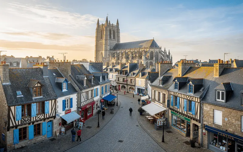 Centre-ville historique breton avec maisons à colombages, illustration de l'ancrage local GoVitrineo en Bretagne