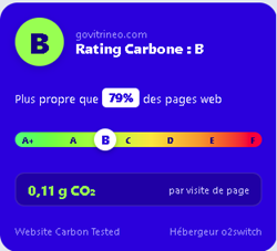 Éco-conception du résultat de l'audit Website Carbon attribuant la Note B et 0,11g de CO2 au site GoVitrineo