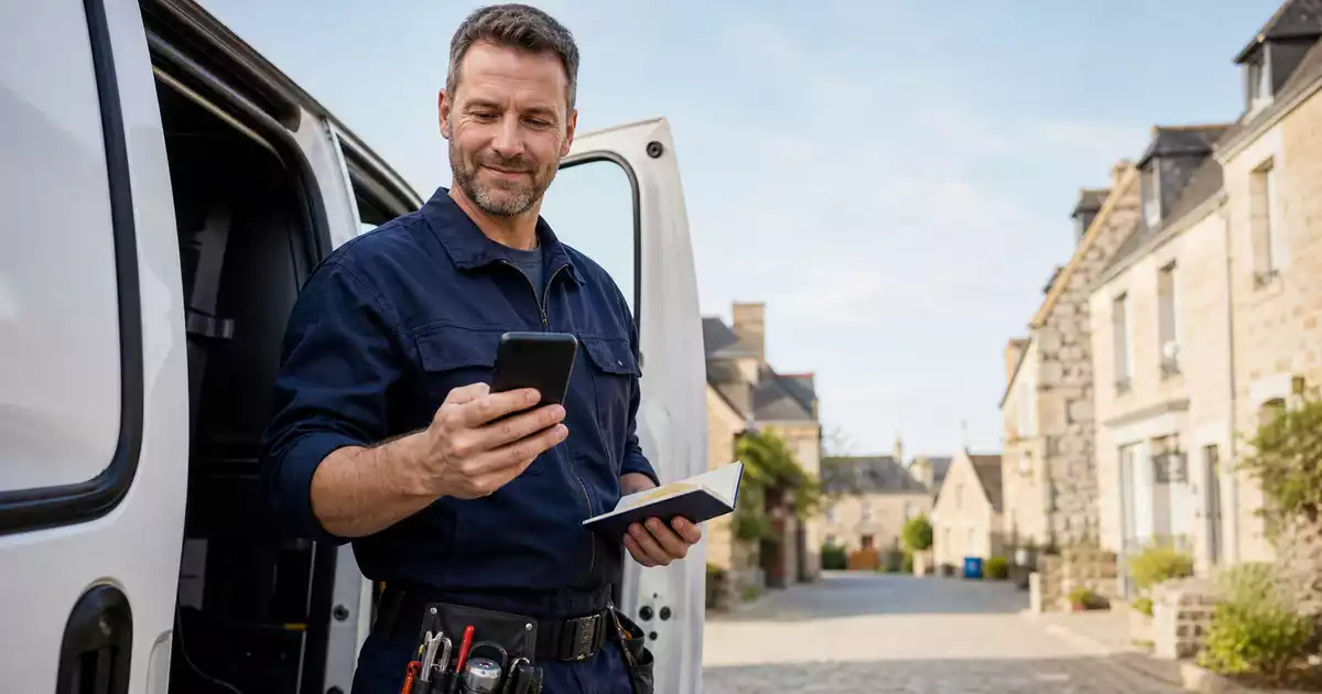 Artisan réalisant le diagnostic site internet de son activité depuis son téléphone